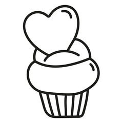 cupcake with heart gift for valentine's day in doodle style