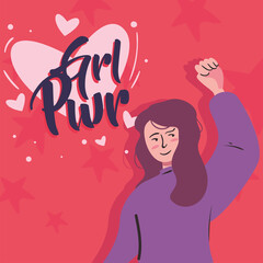 Girl power woman cartoon with fist up vector design