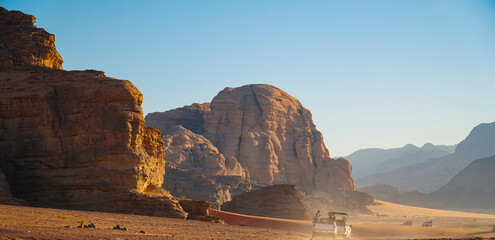 Panoramic view of beautiful mountain range in Wadi Rum, Jordan