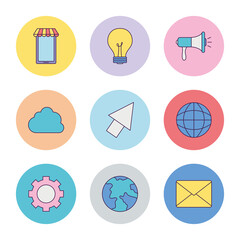 digital marketing icons collection, flat style