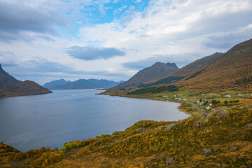 Fototapeta na wymiar View over the beautiful landscape of Vesterålen islands