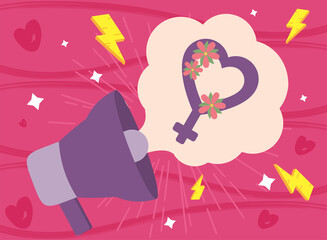 Girl power megaphone with heart gender vector design