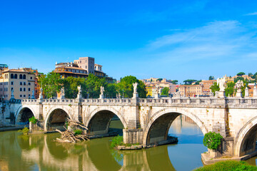 Saint Angel bridge (Ponte Sant'Angelo) on Tiber river, Rome, Italy.