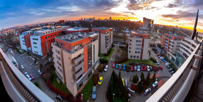 Poznan. Panorama of the city at sunset.