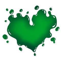 Liquid green heart. Ink splatter with drops and splashes. Illustration for valentine's day, wedding, birthday.