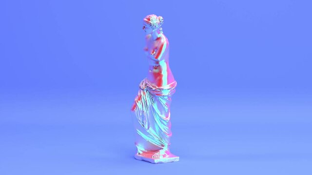 Beautiful psychedelic glamour greece venus de milo antique statue or aphrodite greek sculpture, ancient artwork or surreal roman goddess in minimal style, 3d render seamless looping animation
