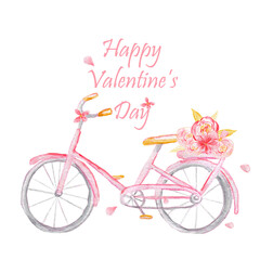 A bicycle with flowers. Valentine's day and love. Illustration for a postcard or a poster.