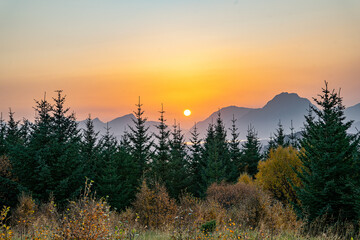 Sunset over the mountains of Leknes on the Lofoten islands