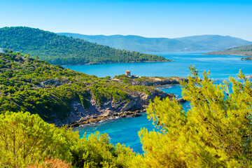 Fototapeta premium Beautiful Mediterranean landscape with Aegean sea and green hills