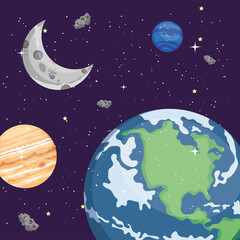 Obraz na płótnie Canvas Space earth world planets and moon vector design