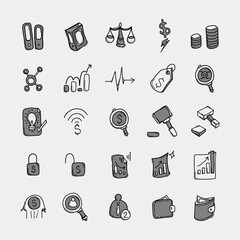 Business vector doodle icons set. Drawing sketch illustration hand drawn line eps10