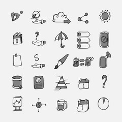Business vector doodle icons set. Drawing sketch illustration hand drawn line eps10