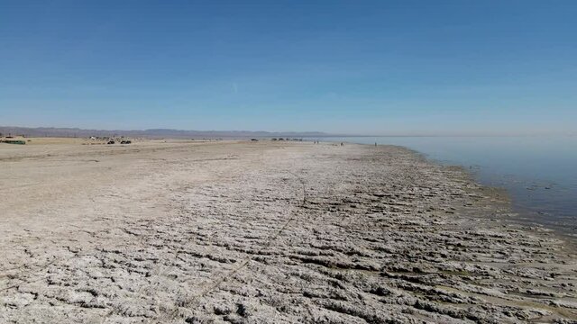 Aerial view of Bombay Beach and the Southern California Salton Sea landscape in California, United States. Salton Sea endorheic rift lake. 