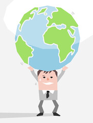 Cartoon Businessman carrying the Earth on his Head