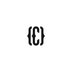 letter C logo and {} or curly braces sign for website programmers, this logo concept consists of the letter C and symbols contained in the html {} or curly braces.