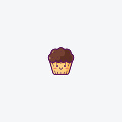 Illustration of Cute Cupcake Icon - Smiley Emoji Icon Set, Vector Cartoon Illustration. 