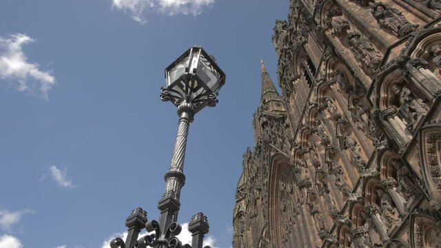 Lichfield Cathedral on sunny day in summer, Lichfield, Staffordshire, England, United Kingdom, Europe