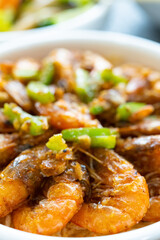 fresh deep fried shrimps close up vertical composition