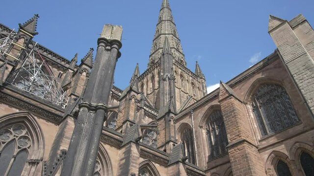 Lichfield Cathedral on sunny day in summer, Lichfield, Staffordshire, England, United Kingdom, Europe