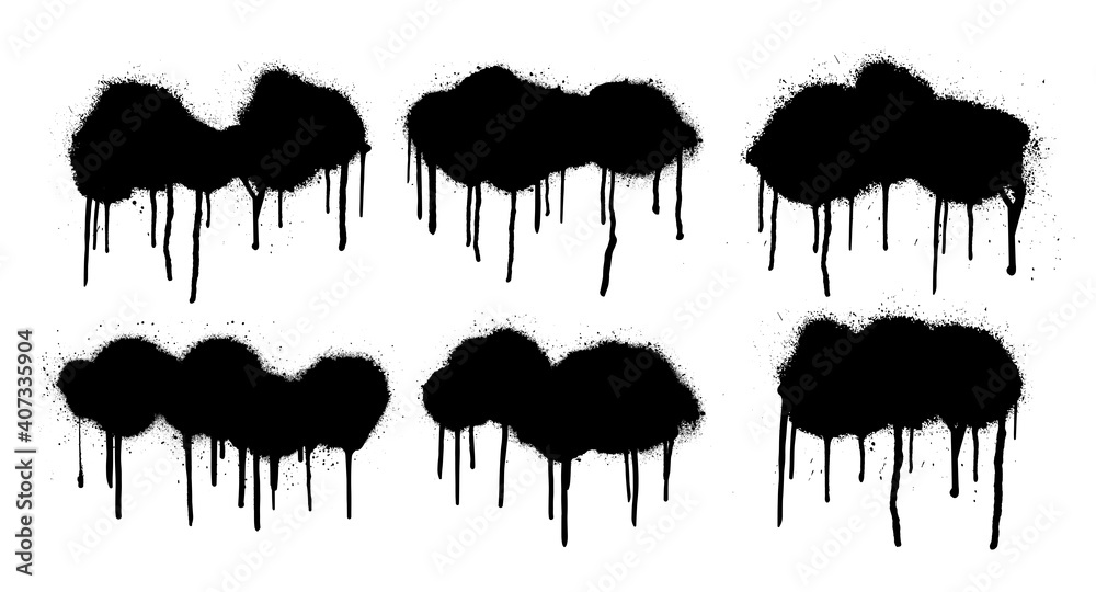 Poster set spray graffiti stencil template. isolated collection with dripping paint, smudges and drops. gru