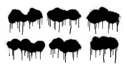 Set spray graffiti stencil template. Isolated collection with dripping paint, smudges and drops. Grunge high level tracing. Urban art layout for text. Graffiti mockups and spray stencil. Vector box