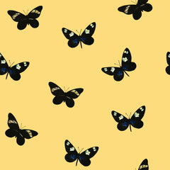 Plakat Cute seamless pattern with watercolor painted colorful realistic butterflies.