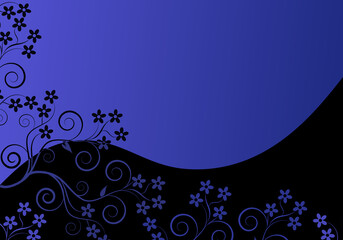 Elegant blue background with swirls and little leaves and flowers with space for your text.