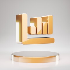 Chart Bar icon. Yellow Gold Chart Bar symbol on golden podium.