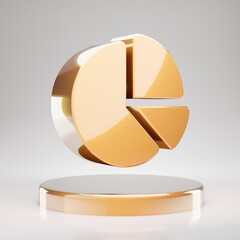 Chart Pie icon. Yellow Gold Chart Pie symbol on golden podium.
