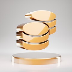Coins icon. Yellow Gold Coins symbol on golden podium.