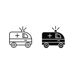 ambulance cute car outline icon editable stroke design on white background
