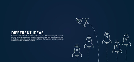 A different approach - different ideas of rockets. A group of rockets flying in one direction and with each other flying in a different way.