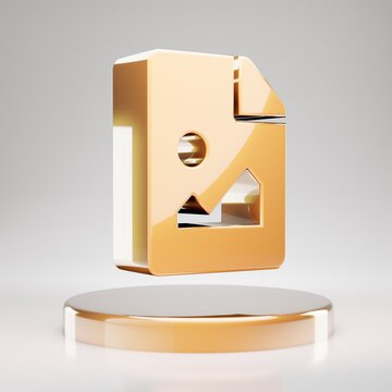 Image File icon. Yellow Gold Image File symbol on golden podium.