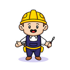 Cute male kid with construction worker costume