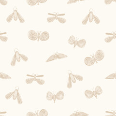 Seamless texture of butterfly. Hand drawn sketch watercolour painting on simple background. 
