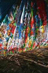Tibet colorful prayer flag with blue sky background