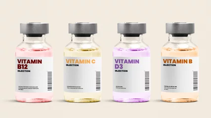Fotobehang Vitamin injection glass bottles on beige background © Rawpixel.com