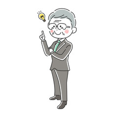 提案する年配の日本人ビジネスマンのイラスト
