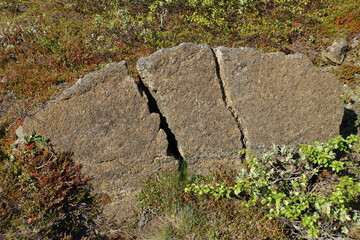 A cracked rock structure at Dimmuborgir Lava Formations near Lake Myvatn, Iceland