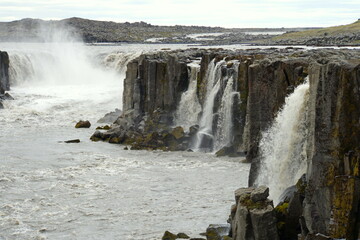 Beautiful view of Selfoss, a waterfall in Vatnajokull National Park near Northeast Iceland during the summer