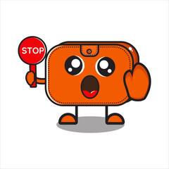 cute mascot wallet with stop sign, cute wallet character with eps 10 vector design on white background