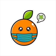 cute orange mascot using mask, cute orange character on white background vector eps 10