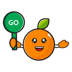 cute orange mascot with go sign, cute orange character on white background vector eps 10