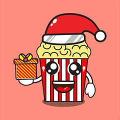 cute popcorn mascot on christmas day, cute popcorn character with vector design eps 10