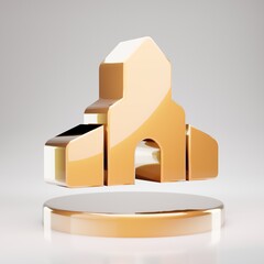 Place of Worship icon. Yellow Gold Place of Worship symbol on golden podium.