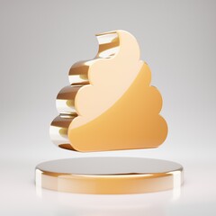 Poo icon. Yellow Gold Poo symbol on golden podium.