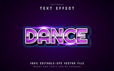 Fototapeta na wymiar Dance text, purple 80s style text effect