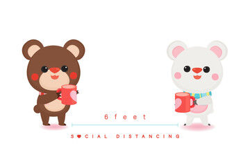 Obraz na płótnie Canvas Illustration of Valentine's Day greeting card. Character design. Cute bears with social distancing.