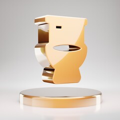 Toilet icon. Yellow Gold Toilet symbol on golden podium.