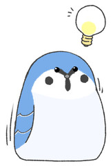 なにかをひらめいてのびるかわいいスズメ（青色）